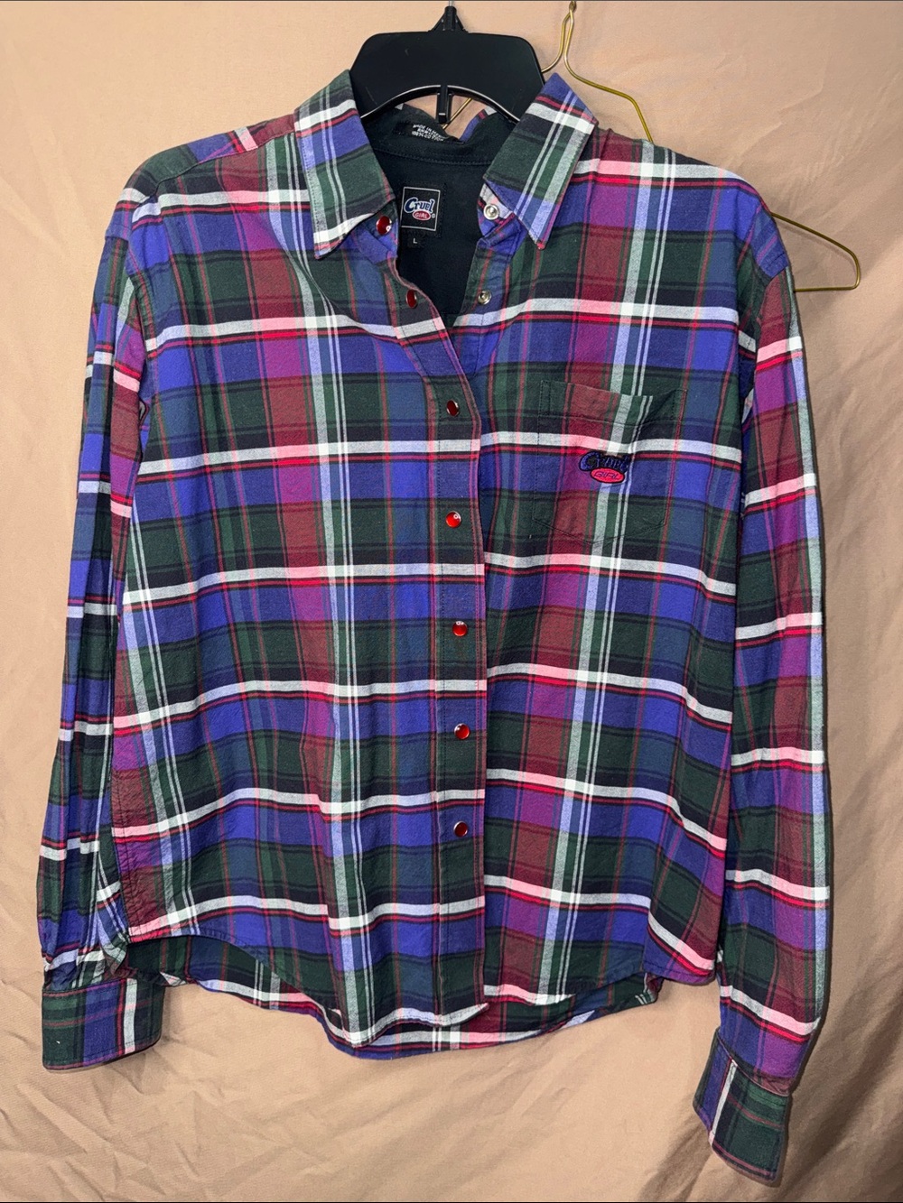 Cruel Girl Green & Purple Plaid Button-Down Shirt